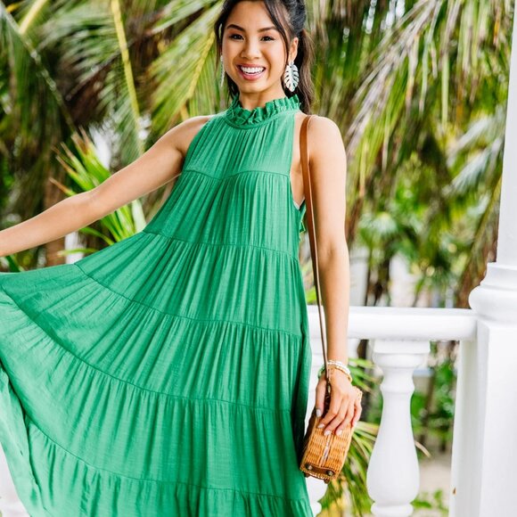 entro Dresses & Skirts - Entro Kelly Green Tiered Midi Dress Women's Size Small S High Neck Halter NWT